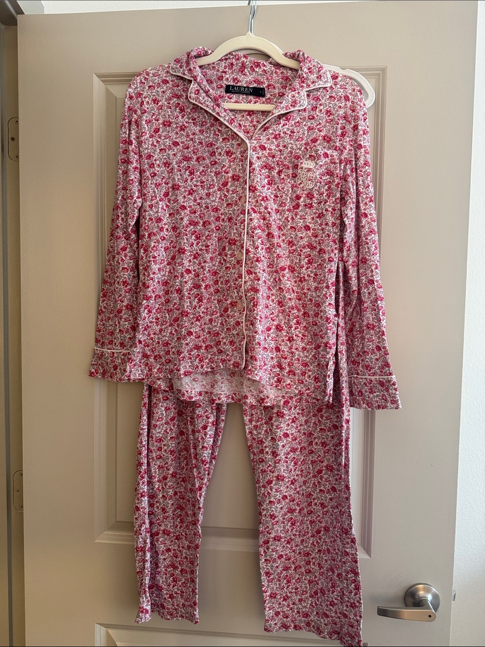 Lauren Ralph Lauren Pink Floral Long‑Sleeve Button Pajama Set
